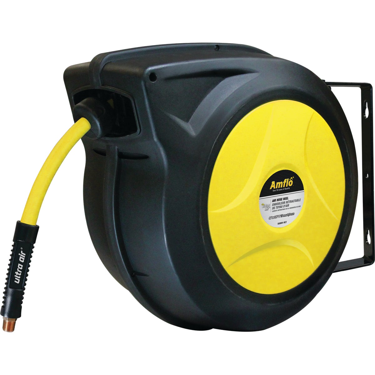 Amflo UltraAir Automatic Air Hose Reel with 3/8 In. x 50 Ft. Hybrid Hose