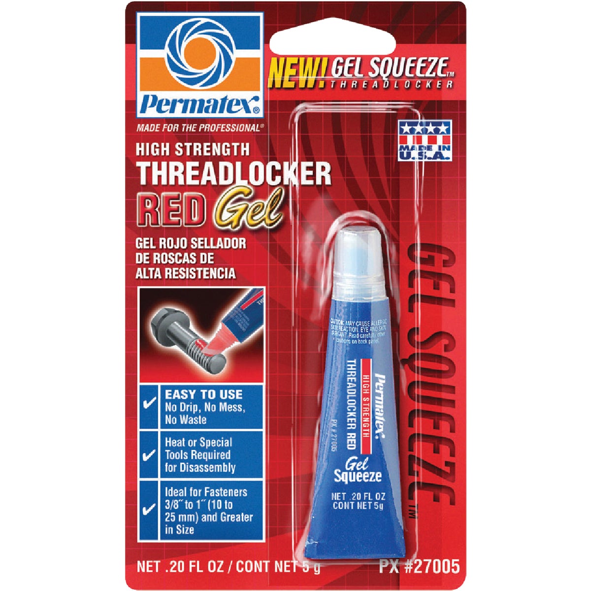 PERMATEX 0.2 Oz. Red High-Strength Gel Squeeze Threadlocker