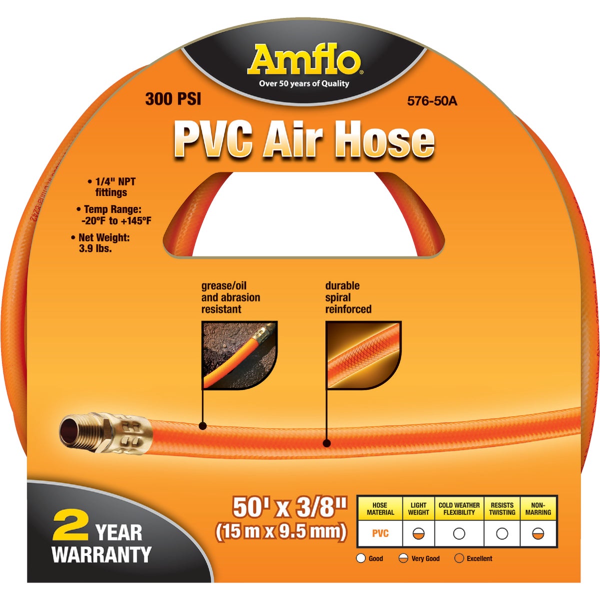 Amflo Wall-Mount Air Hose Reel — With 50ft. x 3/8in. Hose