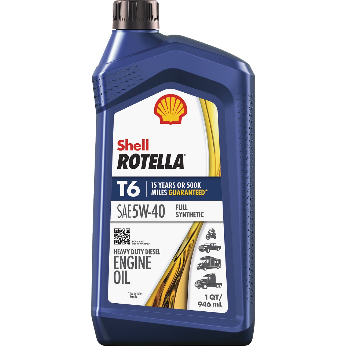 Rotella Shell T6 5W40 Oil, 1 Qt.