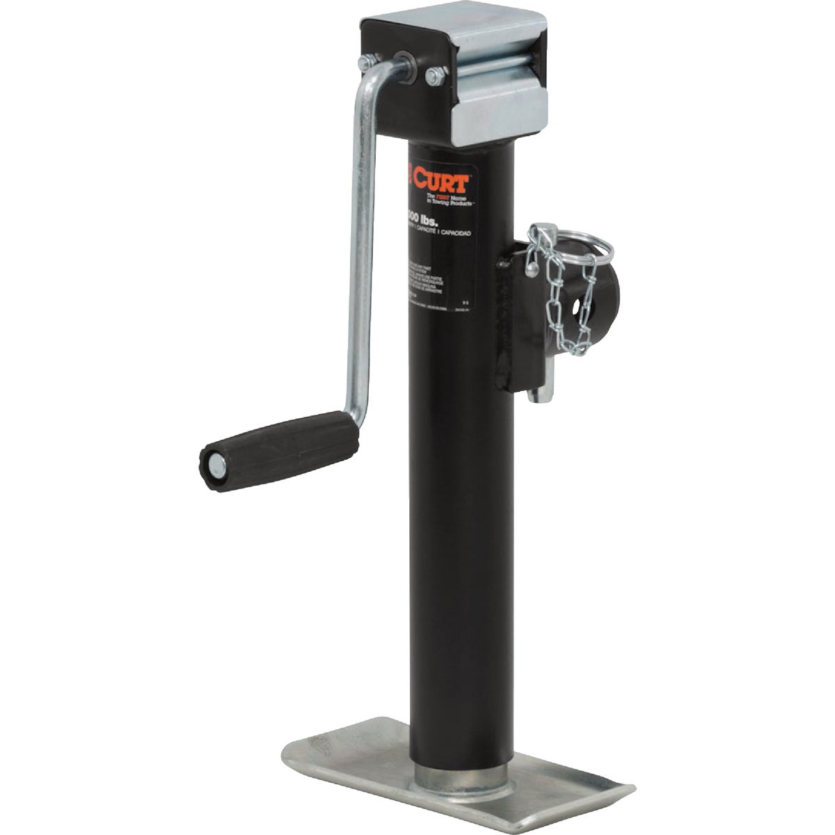 CURT 3000 Lb. Pipe-Mount Swivel Jack with Side Handle, 10 In. Travel