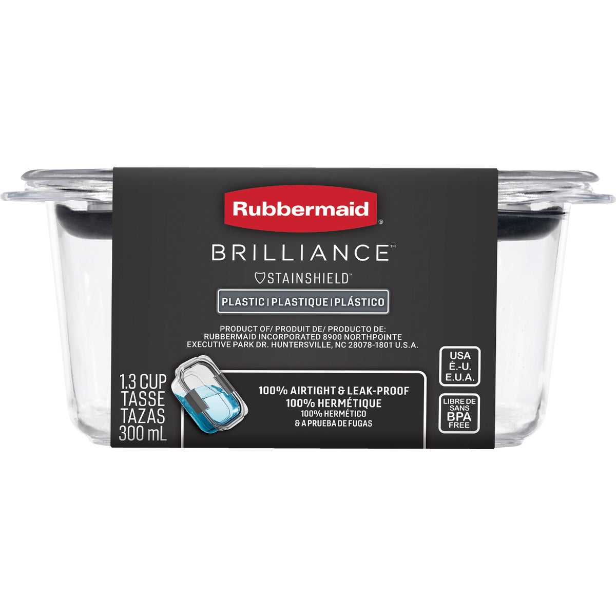 Rubbermaid Brilliance 1.3 C. Clear Rectangle Food Storage Container