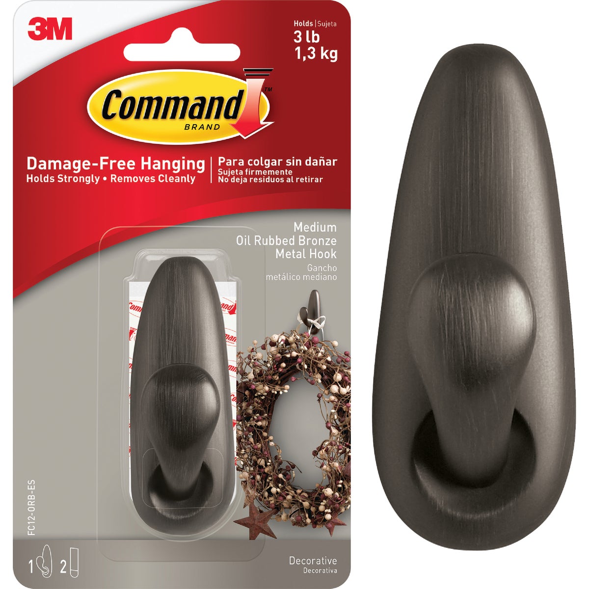 Command Medium Oil Rubbed Bronze Metal Adhesive Hook
