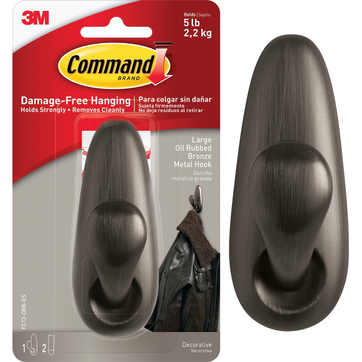 Command Large Oil Rubbed Bronze Metal Adhesive Hook