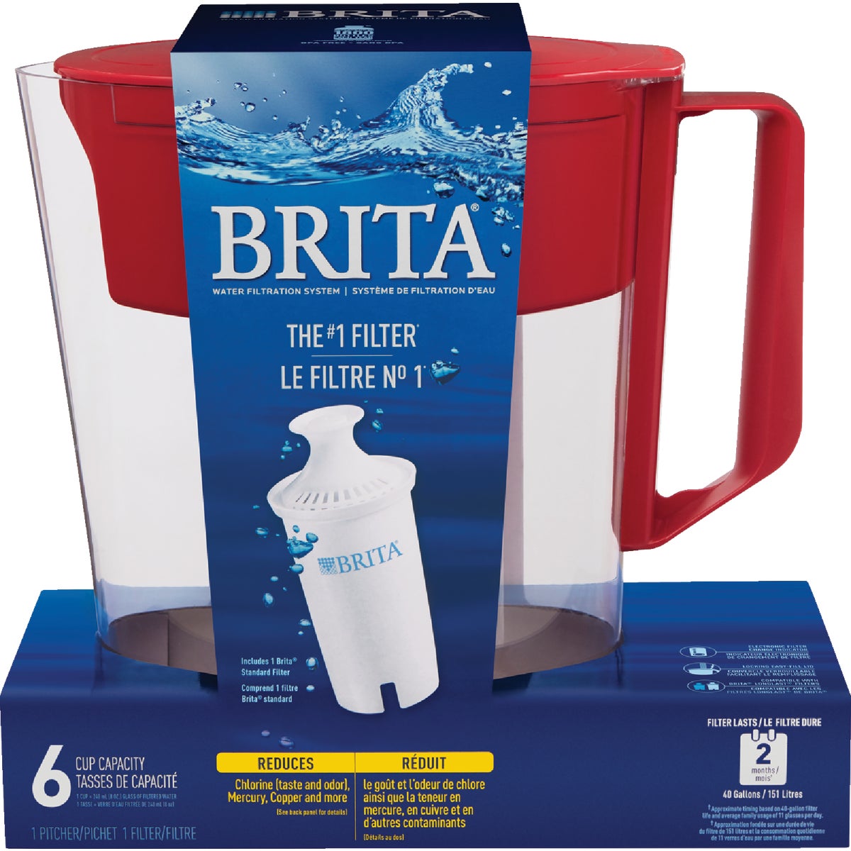 Brita 6-Cup Red Water Filter Pitcher