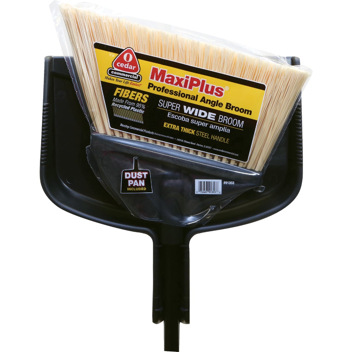 O-Cedar MaxiPlus 14 In. W. x 56 In. L. Steel Handle Angle Household Broom with Dustpan