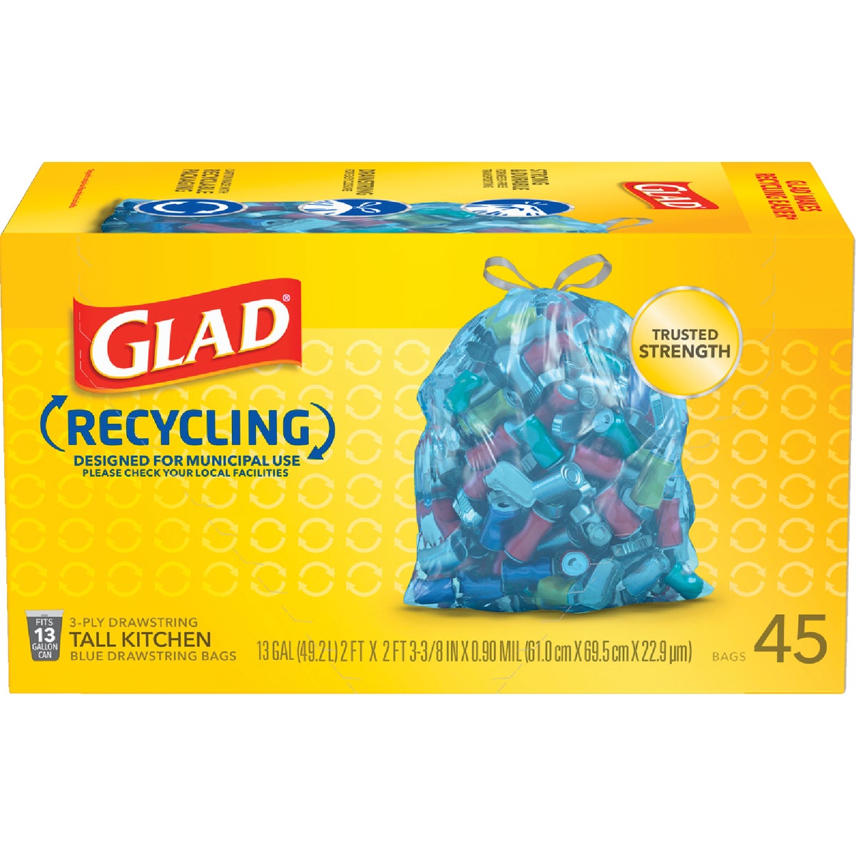 Glad Recycling 13 Gal. Tall Kitchen Blue Trash Bag (45-Count)