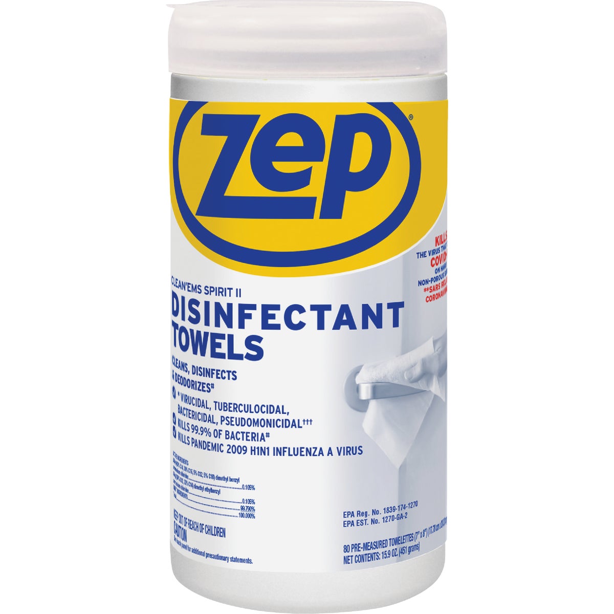 Zep Clean'ems Spirit II Disinfectant Towelettes (80-Count)