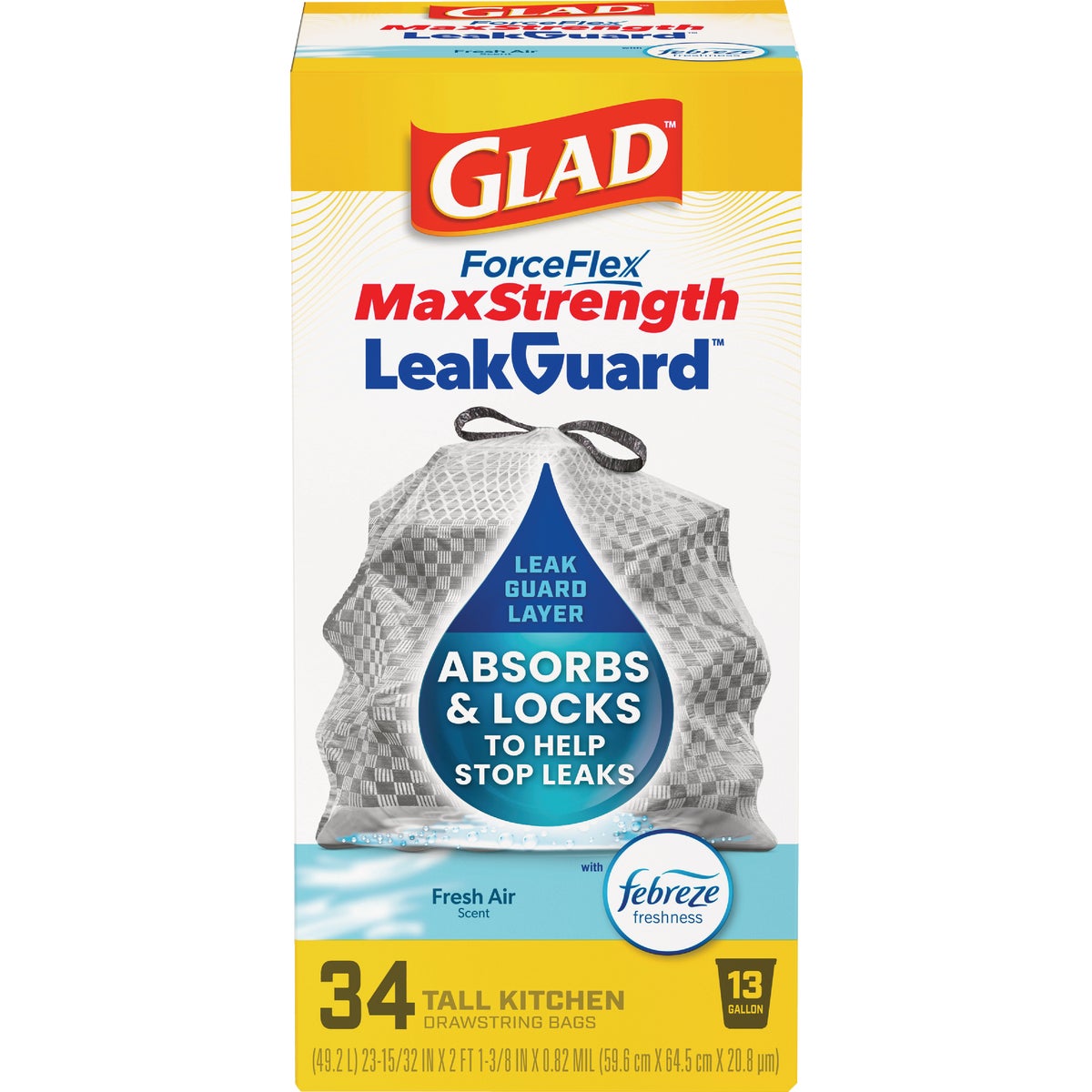 Glad ForceFlex 13 Gal. MaxStrength Fresh Air Tall Kitchen Drawstring Trash Bag (34-Count)