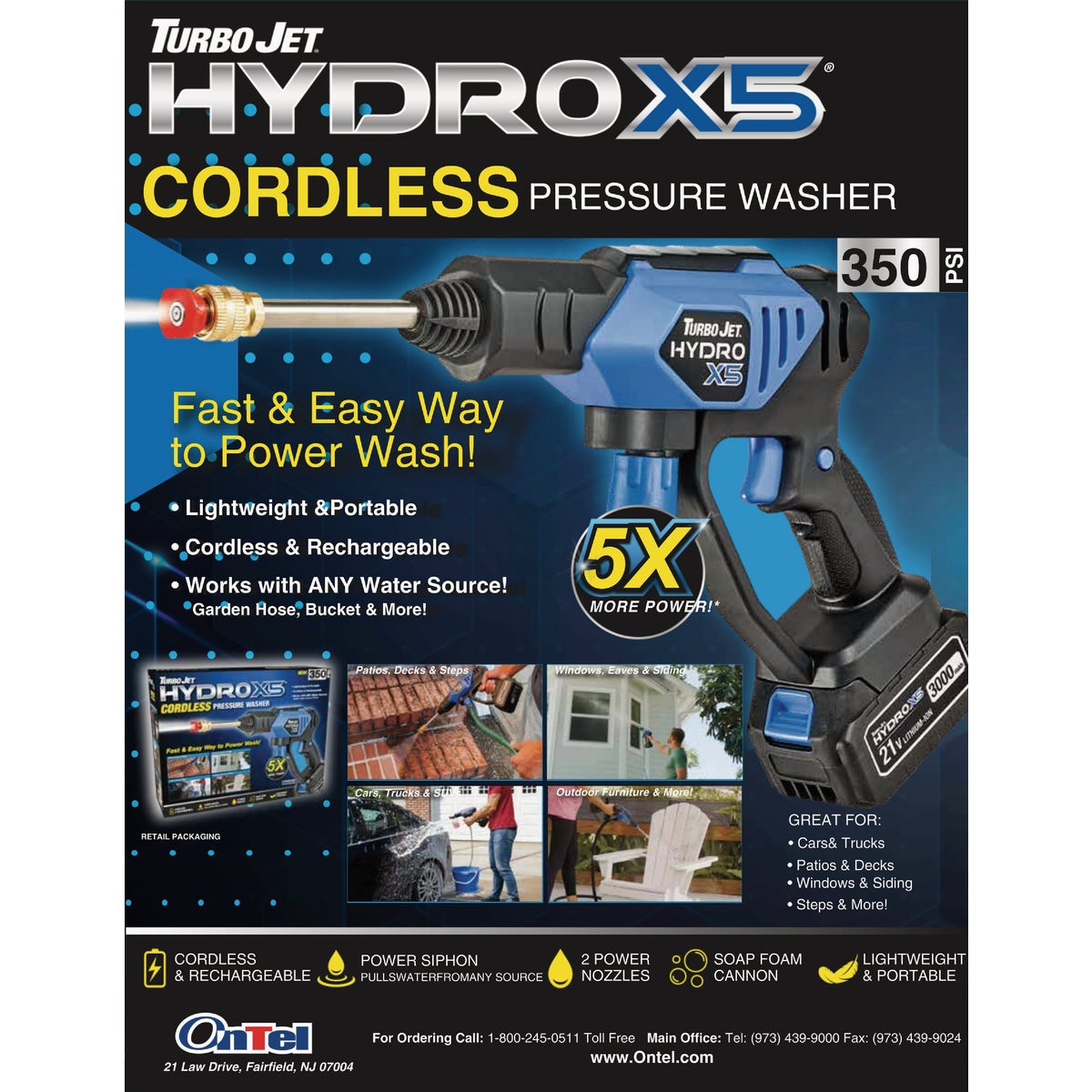 Turbo Jet Hydro X5 350 PSI Cordless Power Cleaner with 21V Battery & Charger