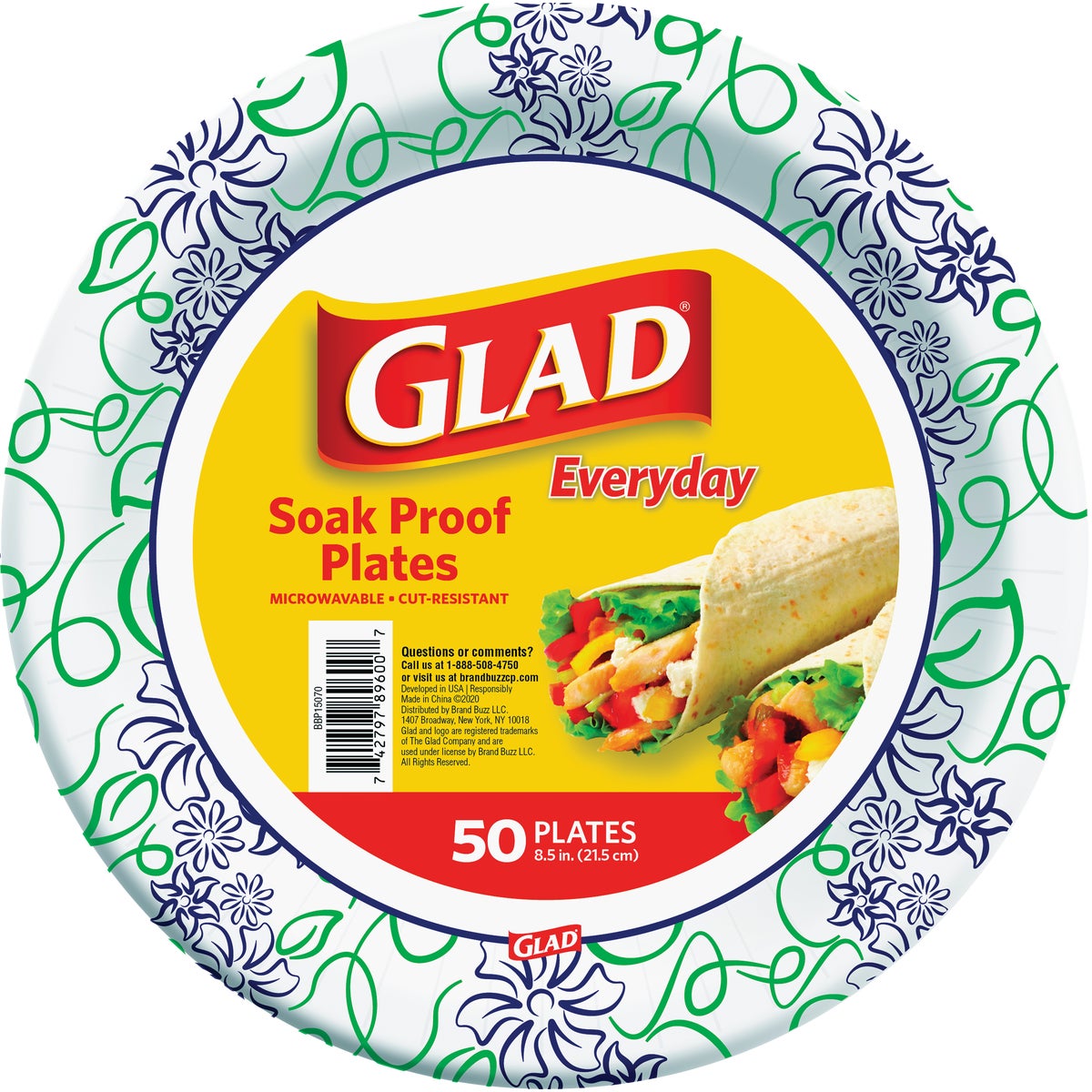 Glad Everyday 8.5 In. Whimsical Floral Round Paper Plates (50-Count)