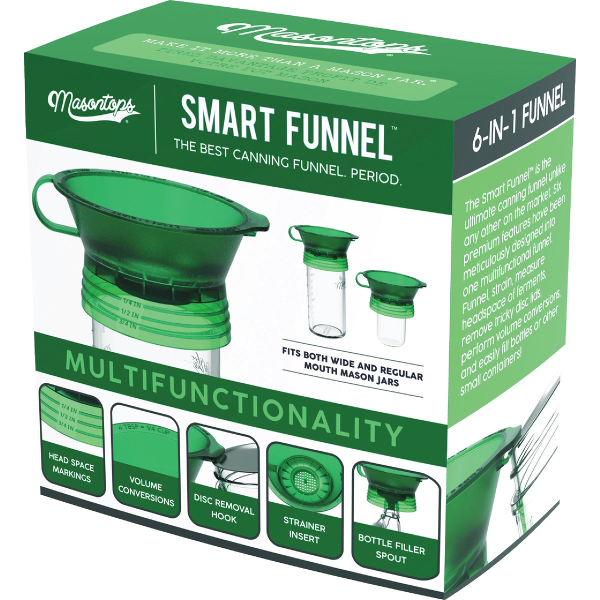 Masontops Smart Funnel 6-in-1 Multifunctional Canning Funnel, Green