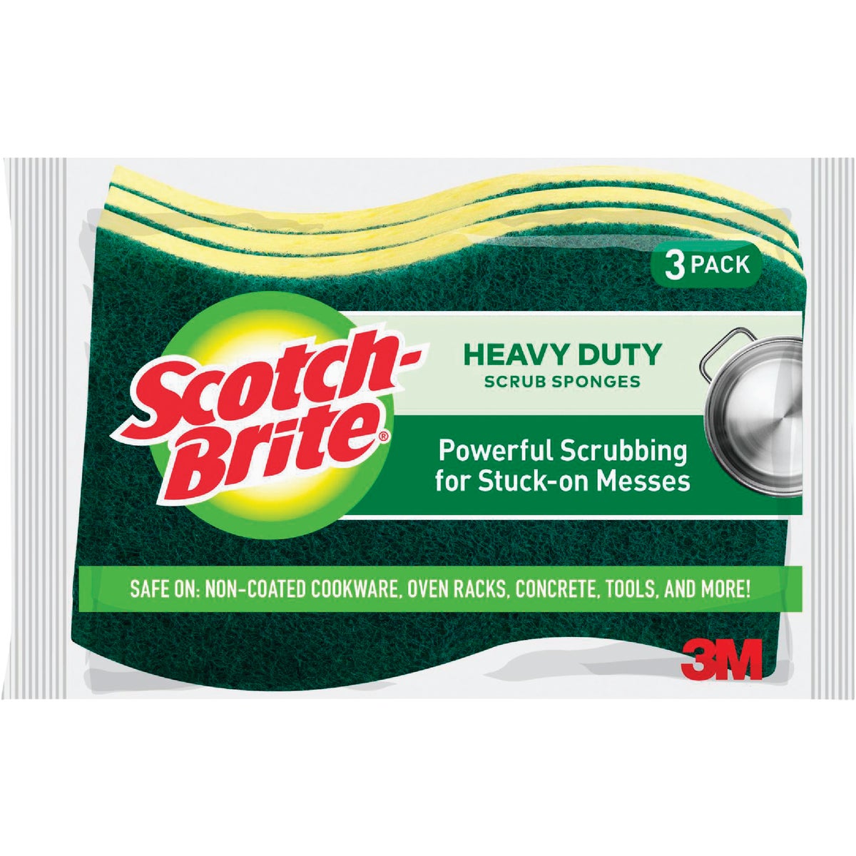 3M Scotch-Brite 4.5 In. x 2.7 In. Green Heavy Duty Scrub Heavy Duty Sponge (3-Count)