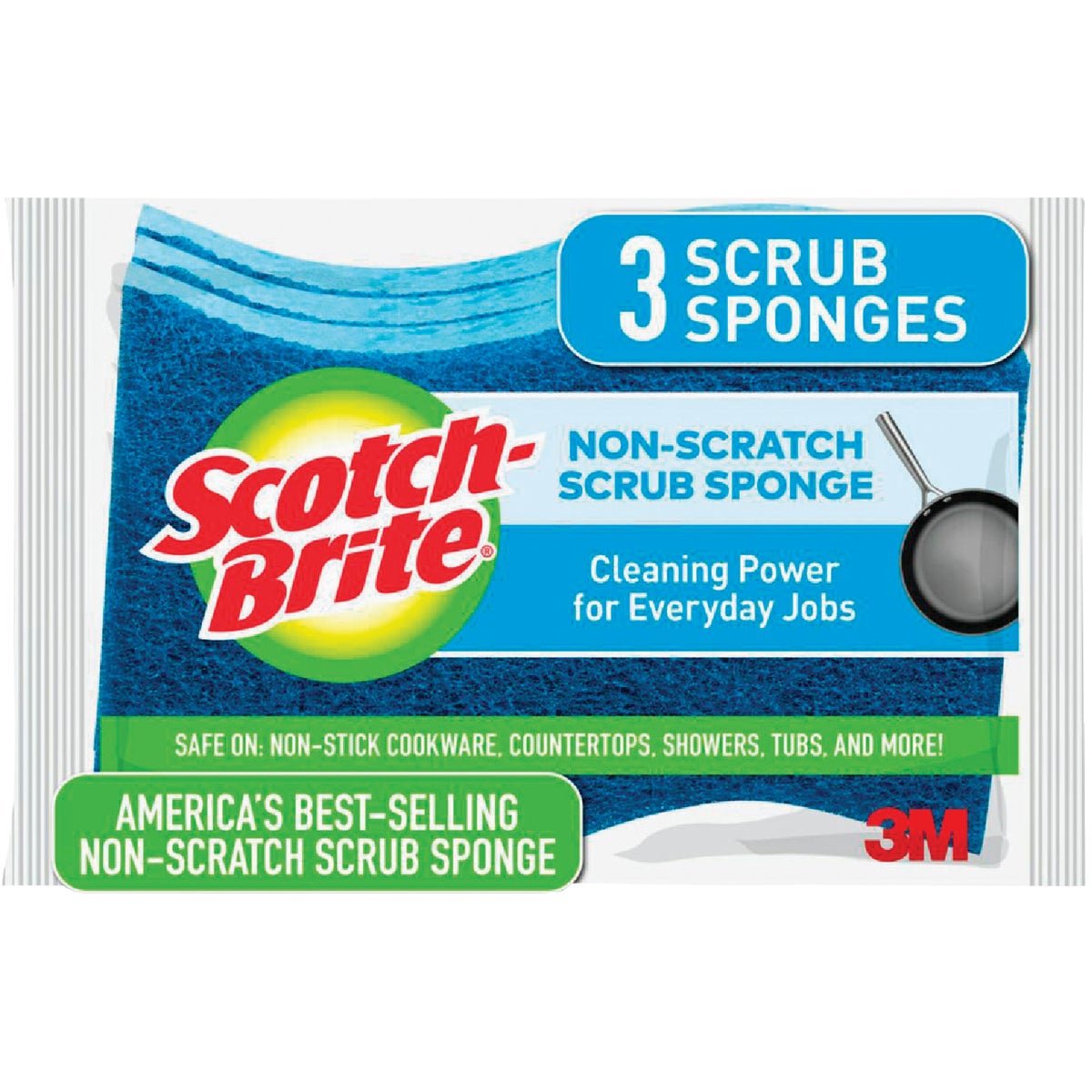 3M Scotch-Brite 4.4 In. x 2.6 In. Blue Scratch Free Scrub Sponge (3-Count)