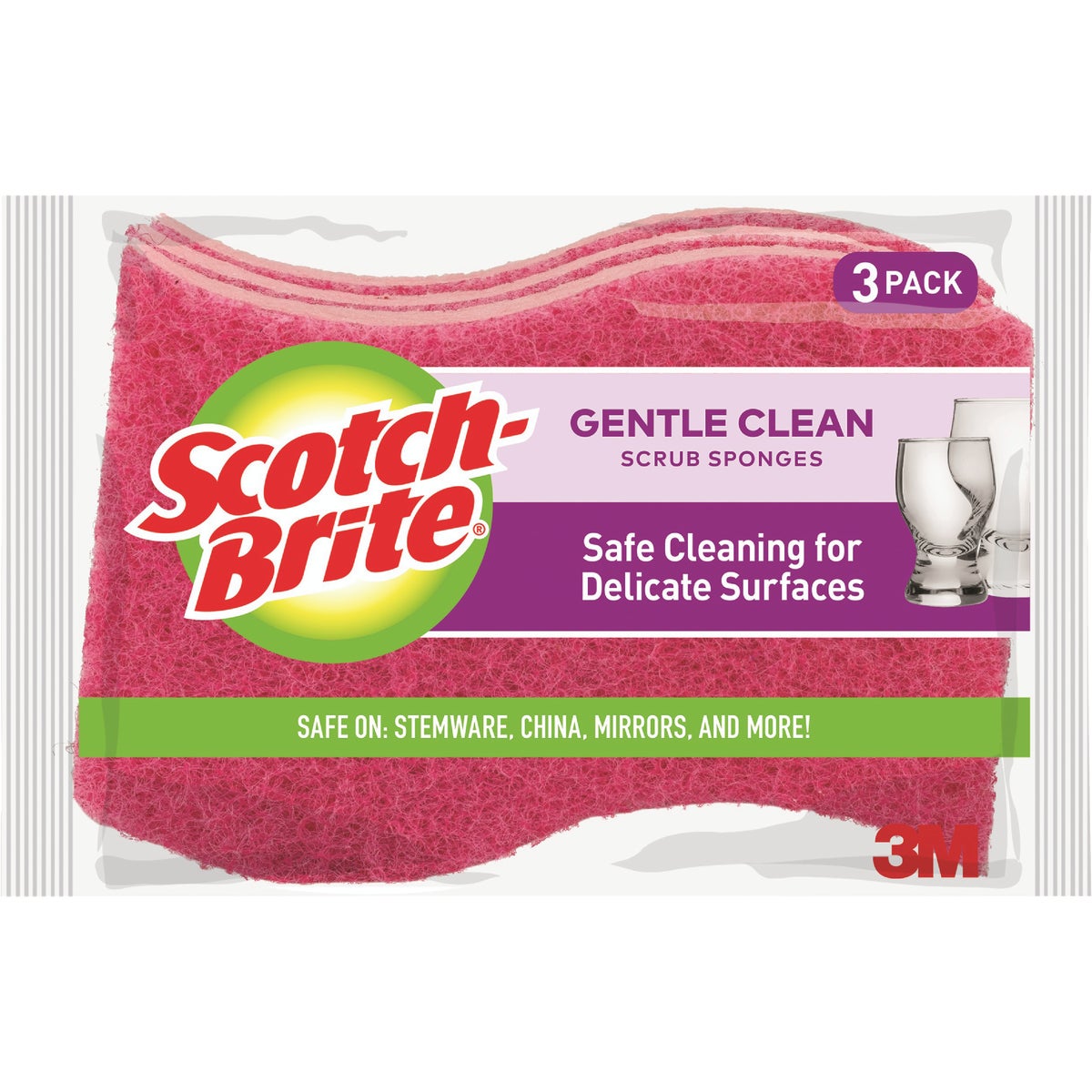 Scotch-Brite 4.4 In. x 2.6 In. Pink Delicate Scrub Sponge (3-Count)