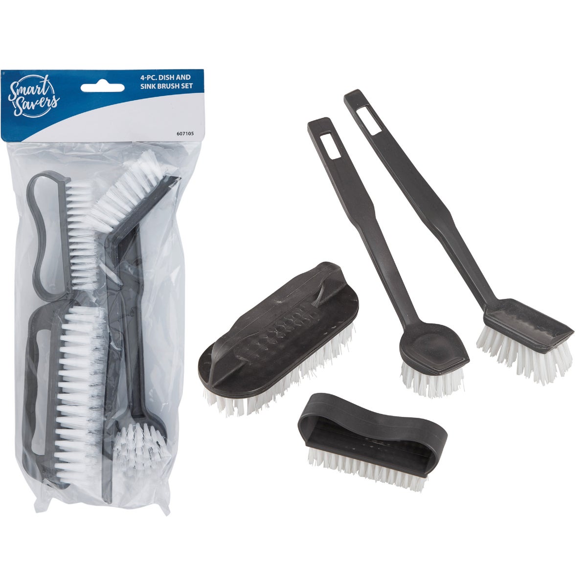 Smart Savers Blue Plastic Bristle Scrub Brush Set (4-Piece)
