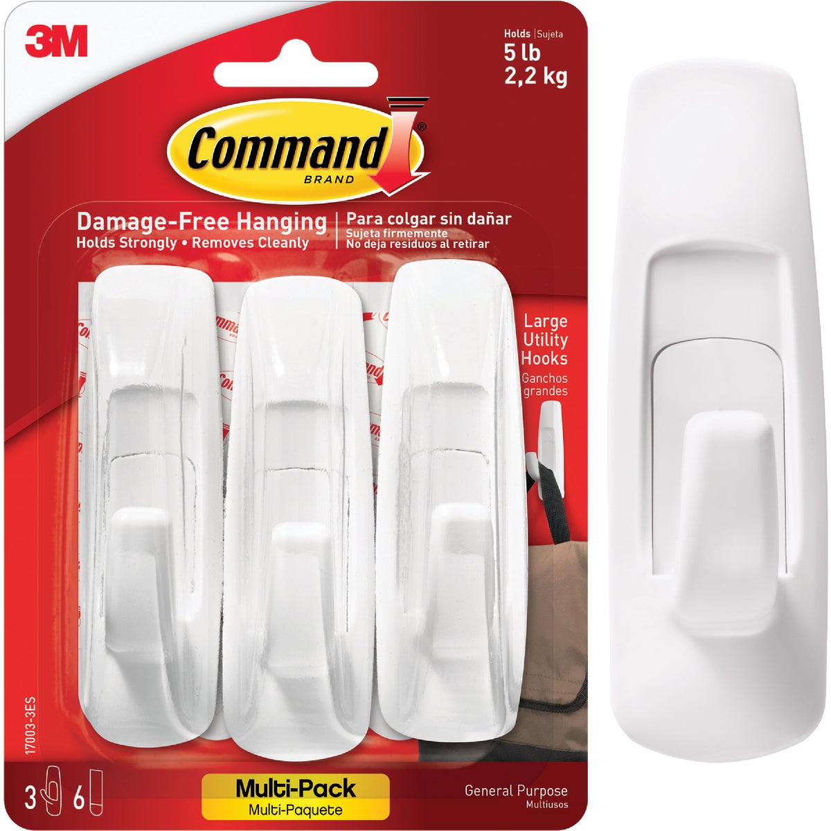 3M Command Large Utility Adhesive Hook (3-Pack)