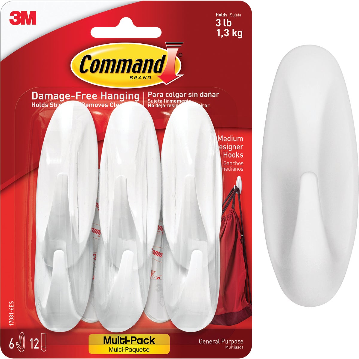 Command Medium Utility Designer Adhesive Hook (6-Pack)