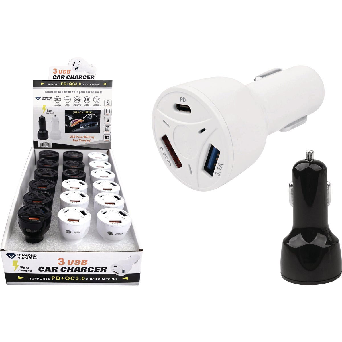 Diamond Visions Triple USB Car Charger