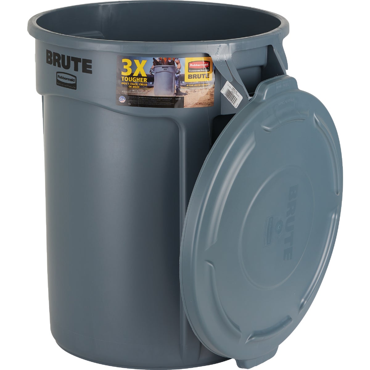 Rubbermaid Commercial Brute 32 Gal. Gray Trash Can With Lid