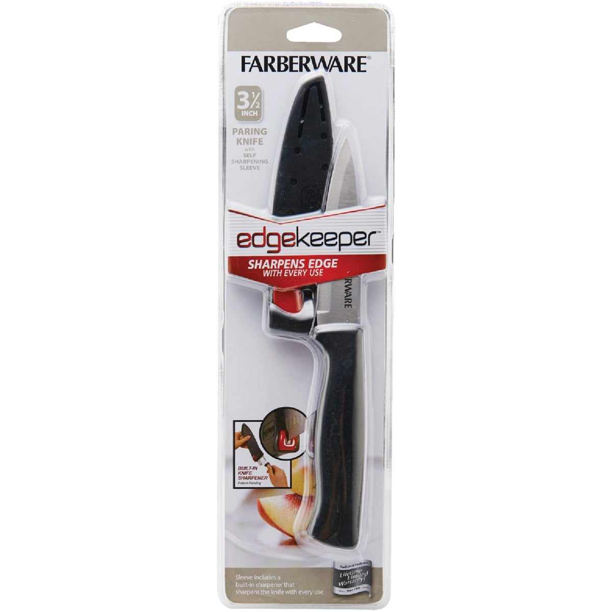 Farberware 3.5 In. Black Paring Knife with Edgekeeper Sheath