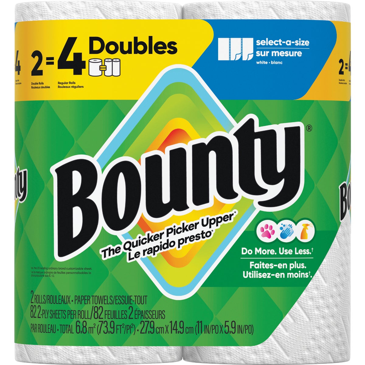 Bounty Select-A-Size Paper Towels, 2 Double Rolls, White, 90 Sheets Per Roll