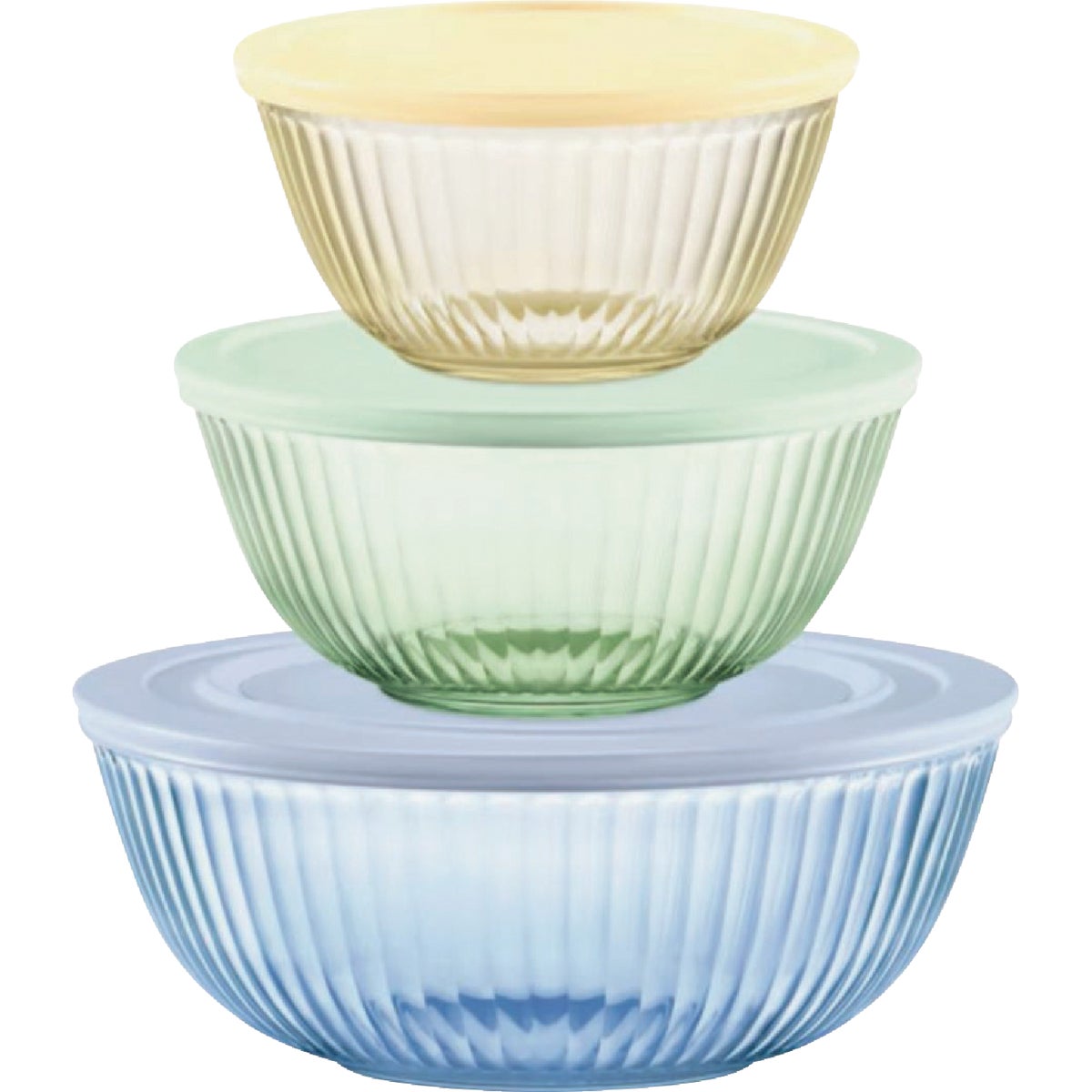 Pyrex Colors Sculpted Tinted Covered Glass Mixing Bowl Set (6-Piece)