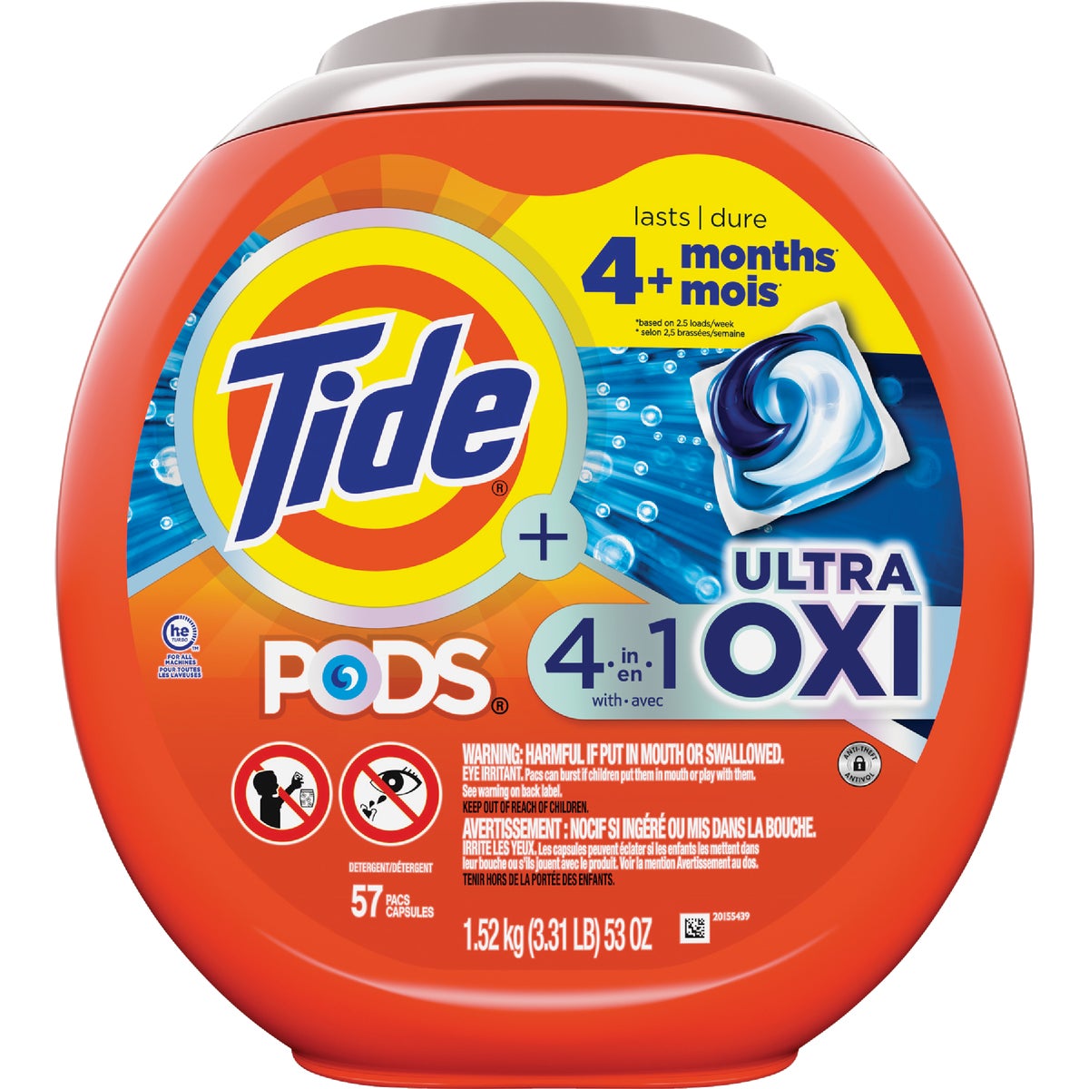 Tide Pods 4-In-1 Ultra Oxy Liquid Laundry Detergent Soap Pacs (61-Count)