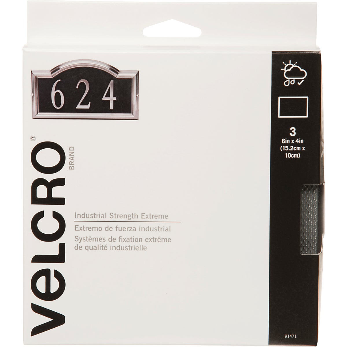 VELCRO Brand Industrial Strength Extreme Black 4 In. x 6 In. Adhesive Hook & Loop Strip (3 Ct.)