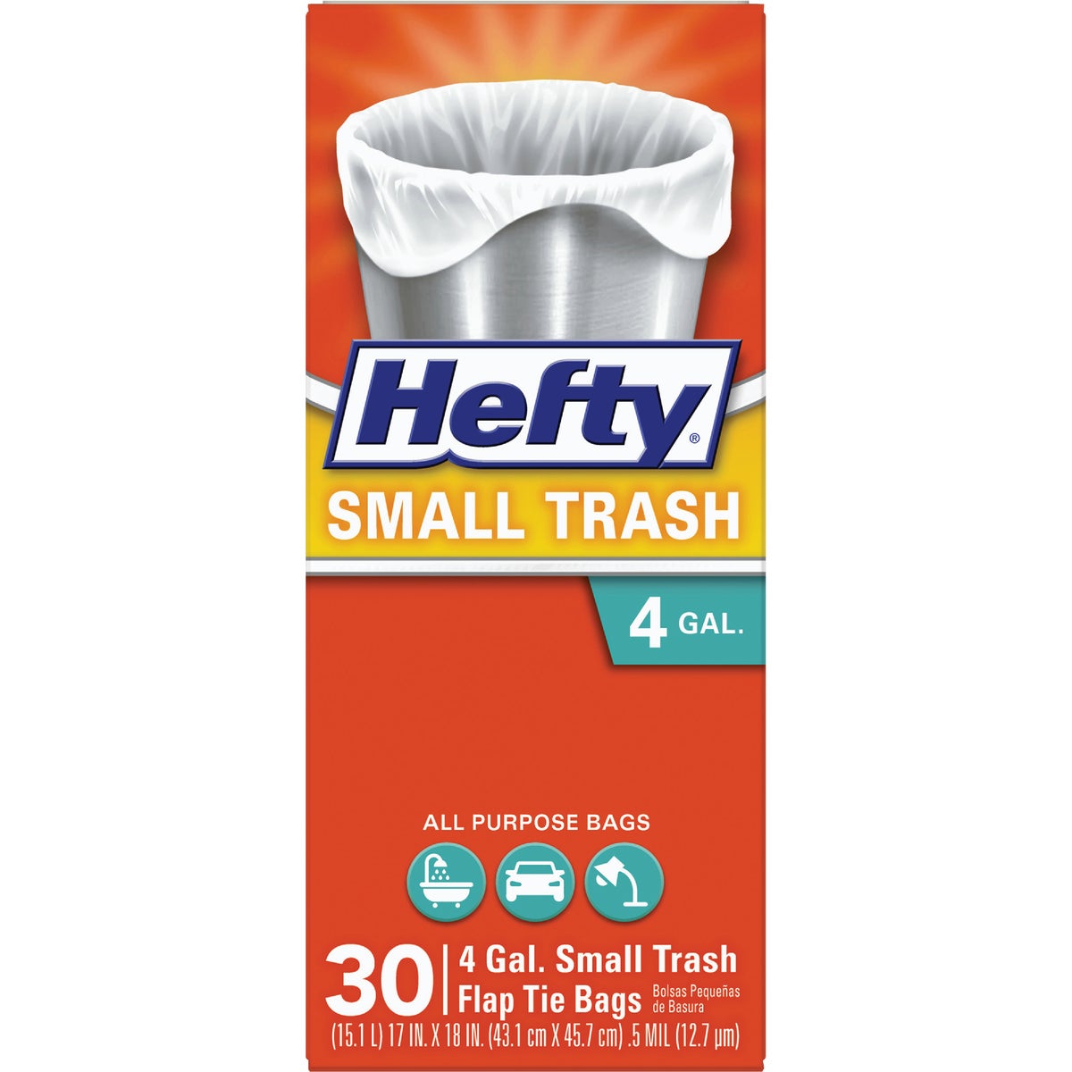 Hefty E20119 4 Gallon Small Flap Tie Trash Bags 30 Count 