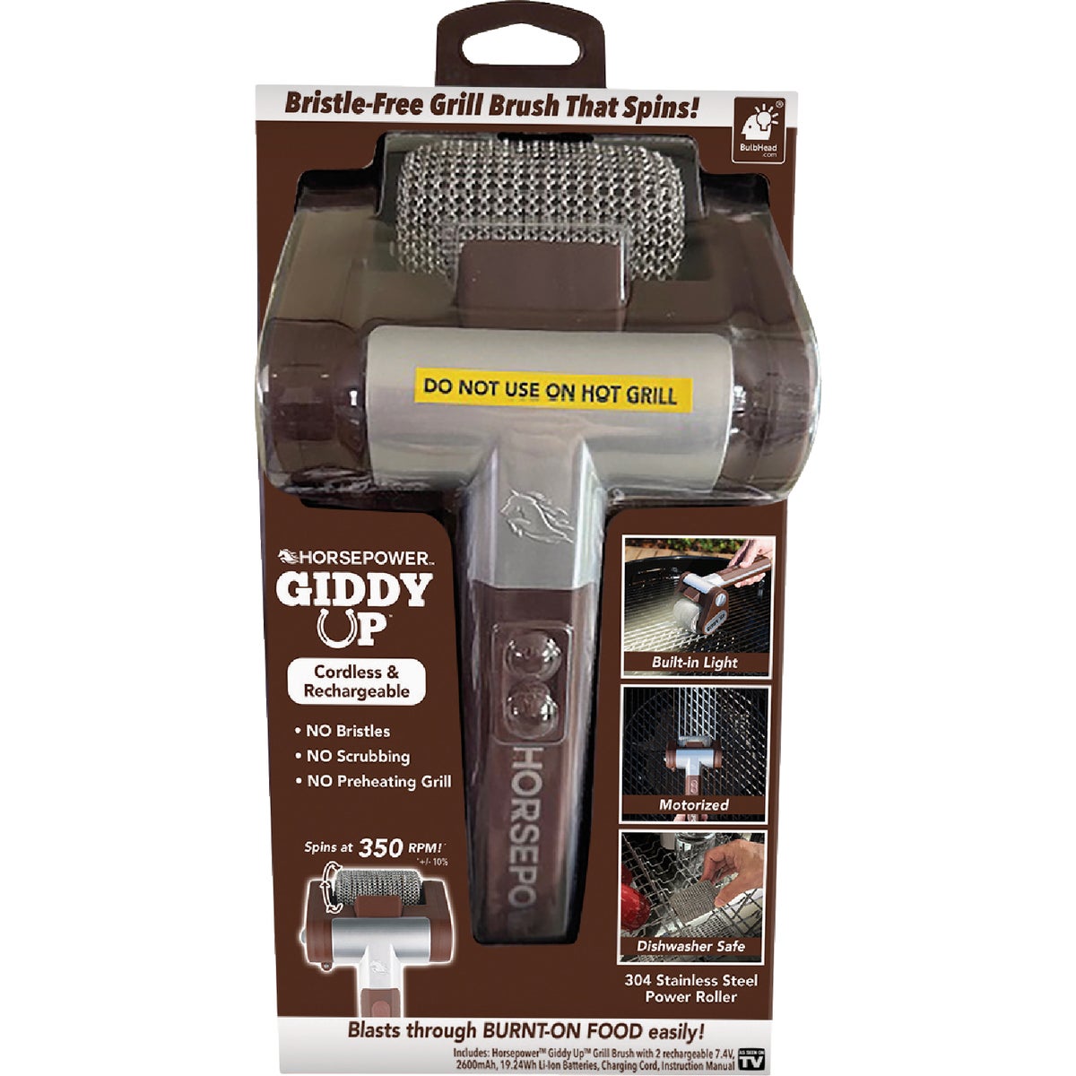 Horsepower Giddy Up Cordless Rechargeable BBQ Grill Brush