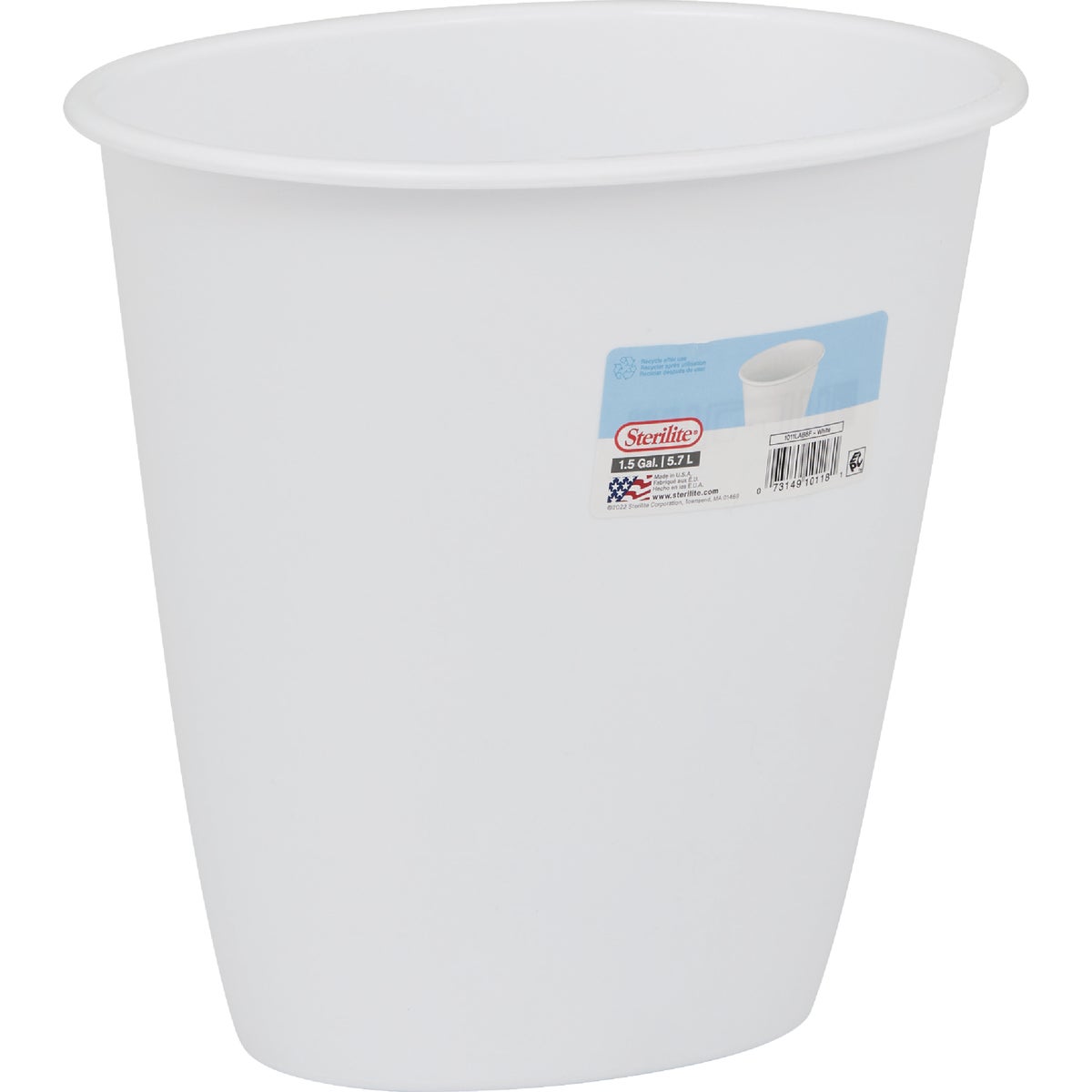 Sterilite 1.5 Gal./5.7 L White Oval Vanity Wastebasket