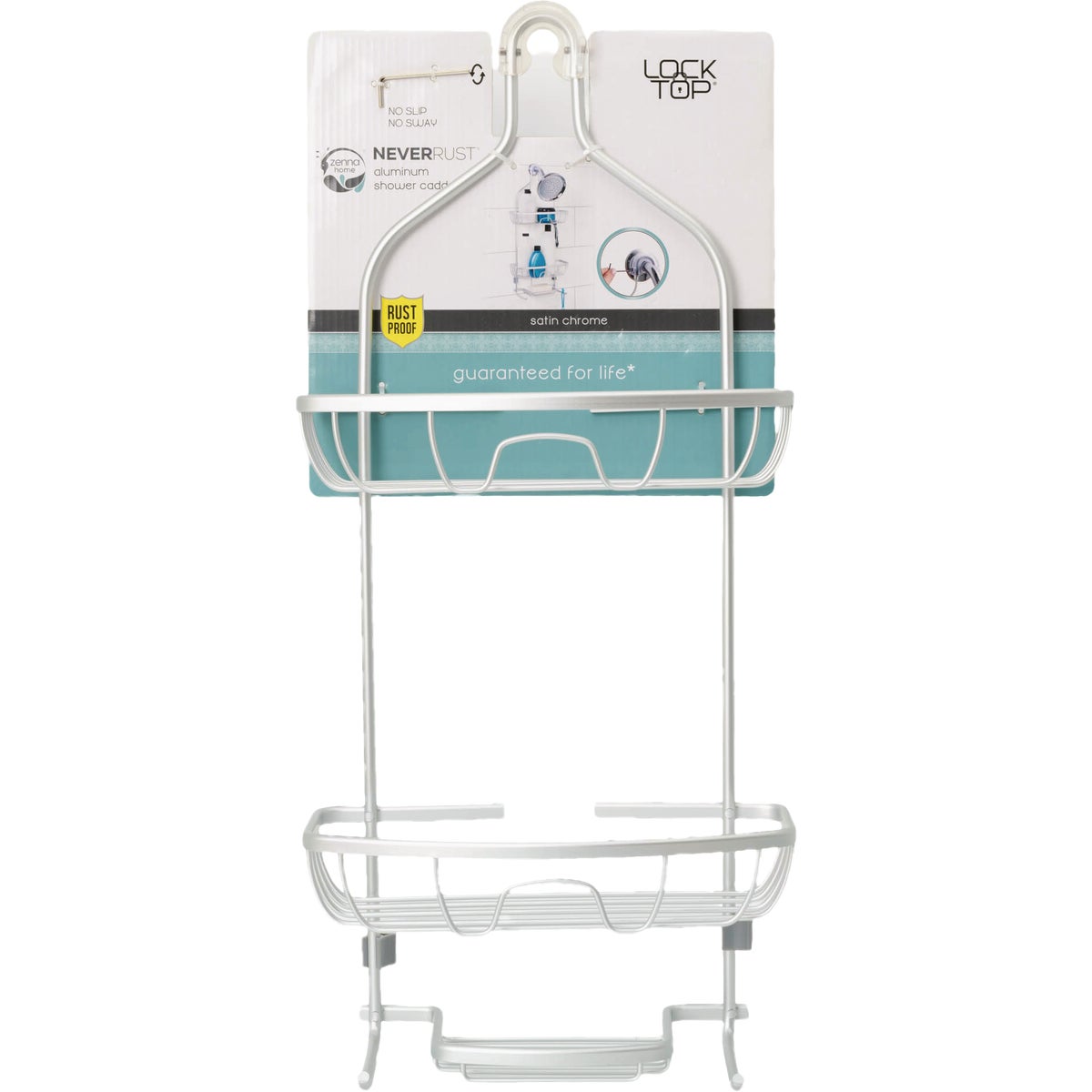 Zenna Home 11 In. x 24 In. Rustproof Hanging Shower Caddy, Satin Chrome