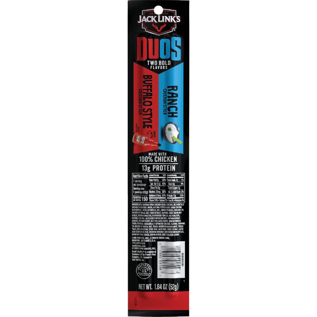 Jack Link's 1.84 Oz. Duos, Frank's RedHot/Ranch Chicken Sticks