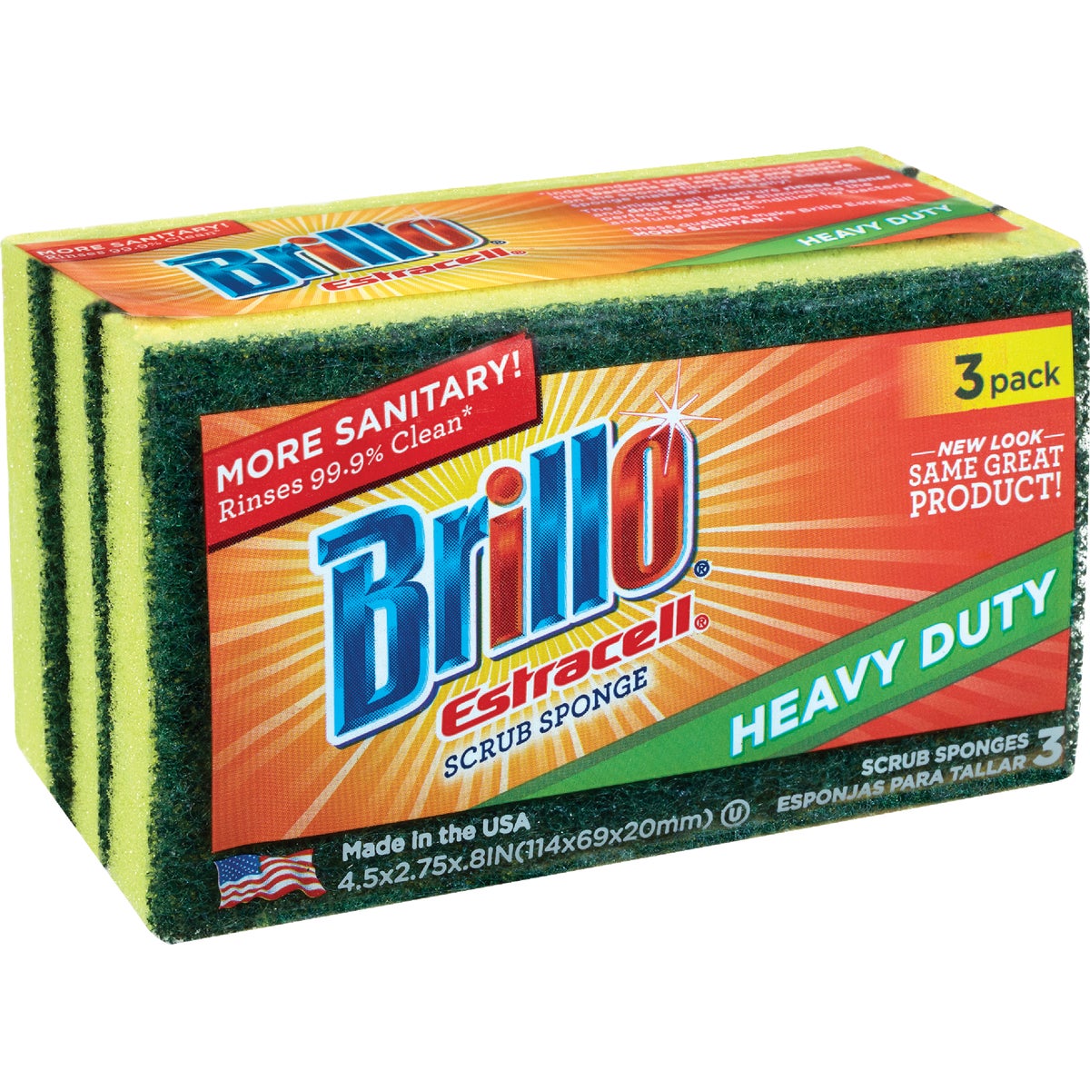 Brillo Estracell 4.5 In. x 2.75 In. Heavy Duty Sponge (3-Count)