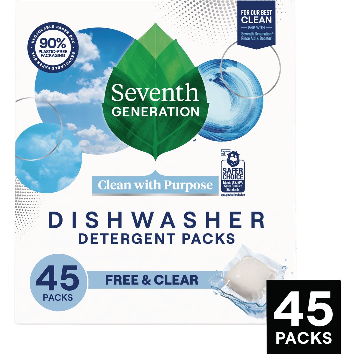 Seventh Generation Free & Clear Dishwasher Detergent Packs (45 Count)