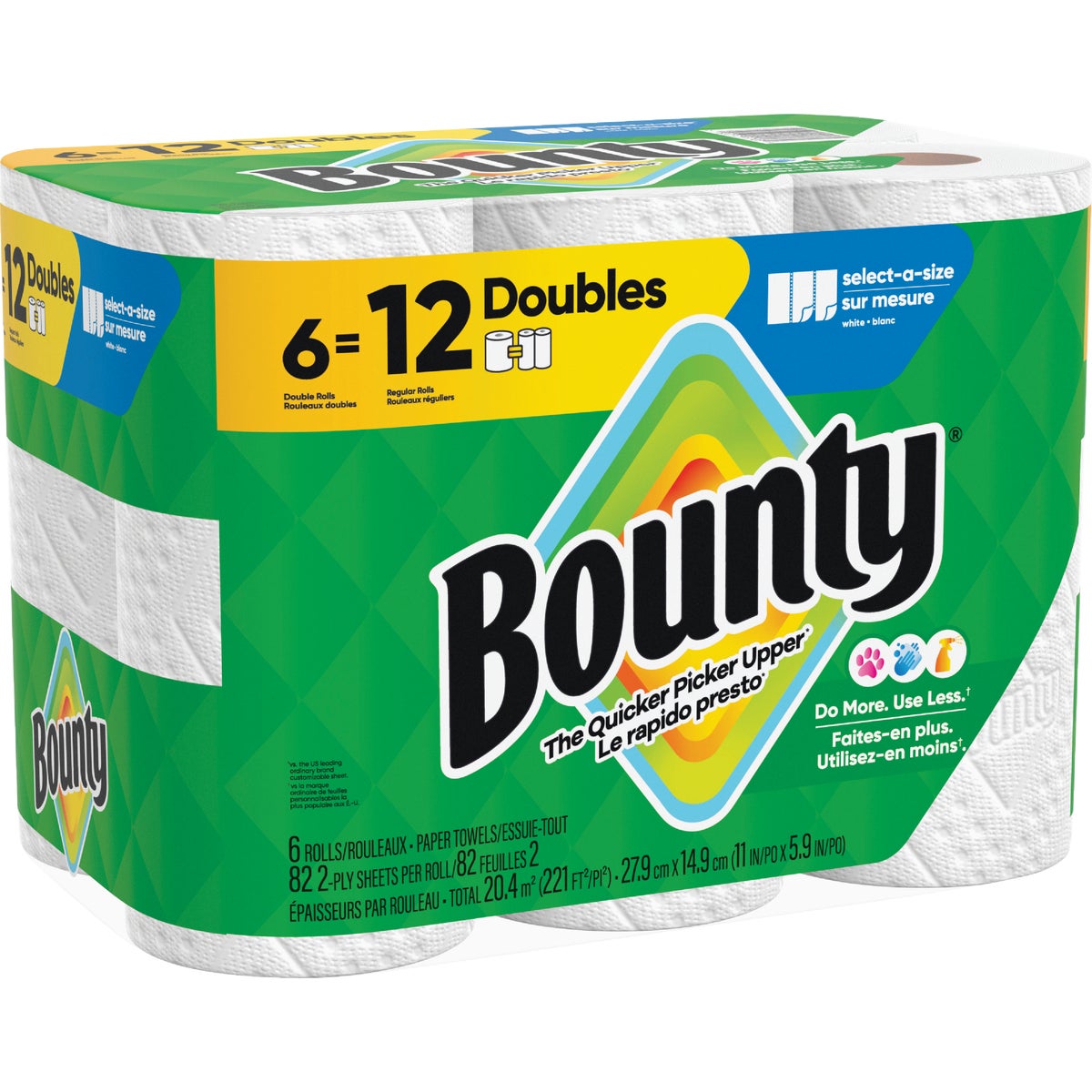 Bounty Select-A-Size Paper Towels, 6 Double Rolls, White, 90 Sheets Per Roll