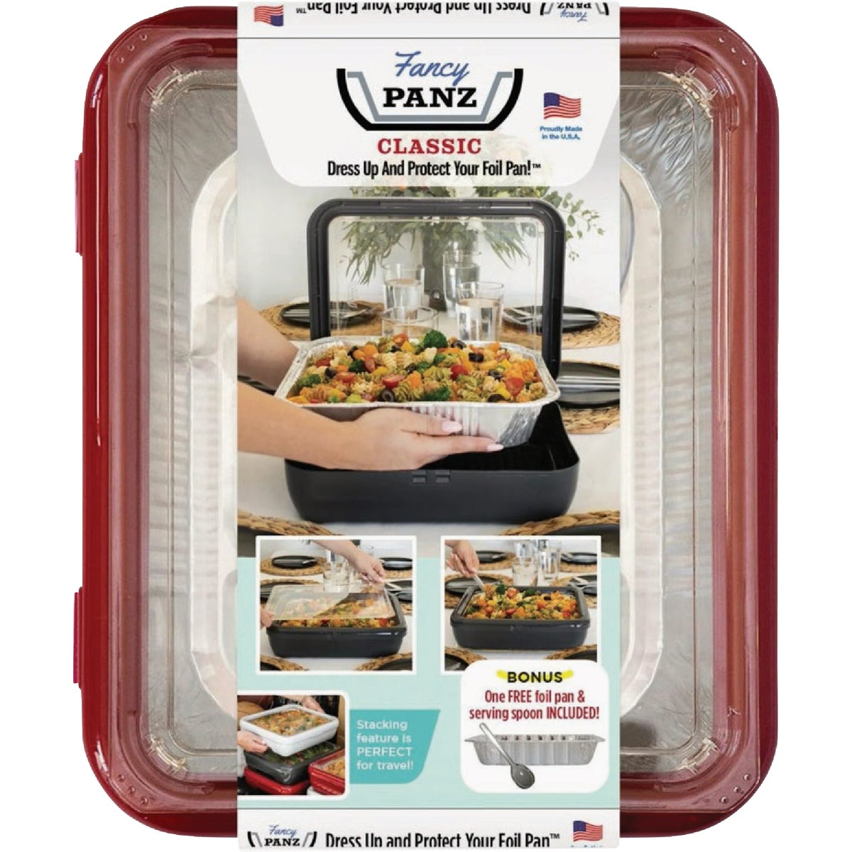 Fancy Panz Classic Red Baking Carrier with Foil Pan and Serving Spoon