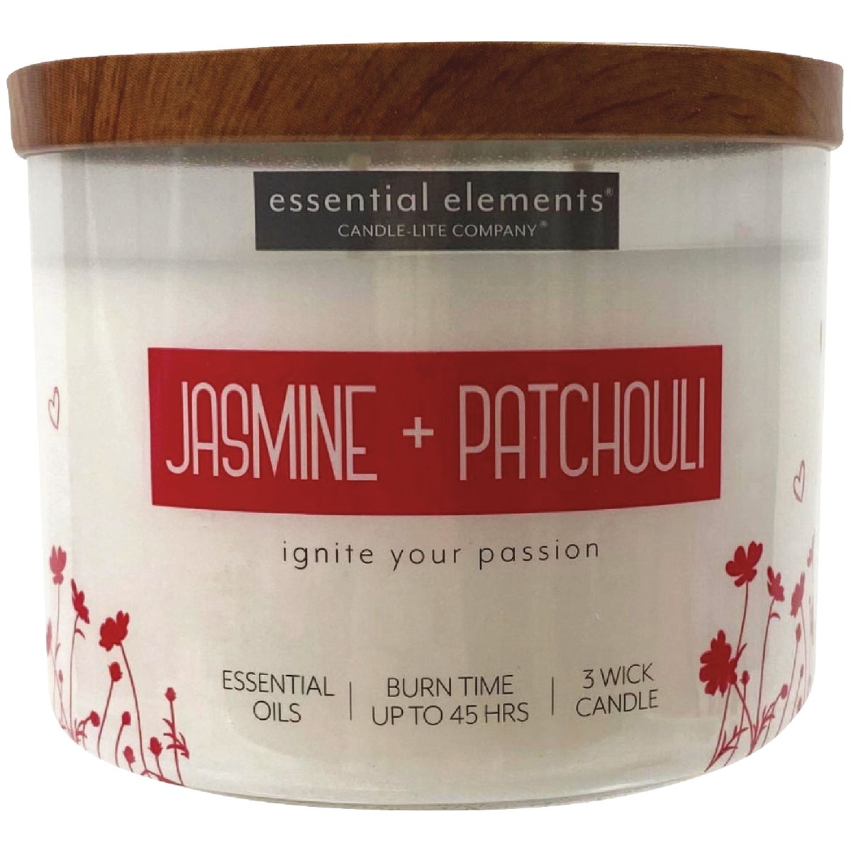 Candle Lite Essential Elements 14.75 Oz. Jasmine & Patchouli Jar Candle with Lid