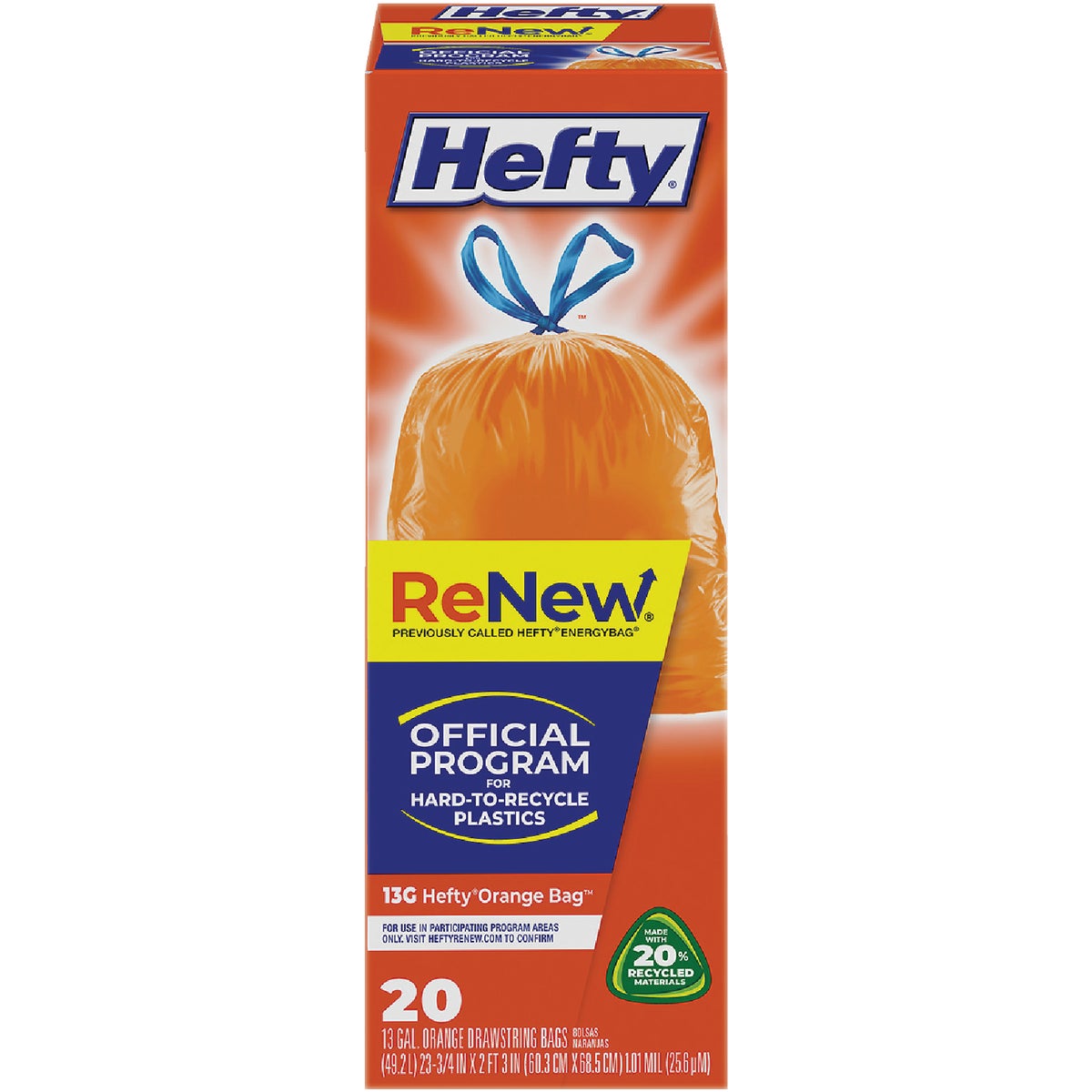 Hefty 13 Gal. ReNew Orange Drawstring Bags for Hard to Recycle Plastics (20-Count)