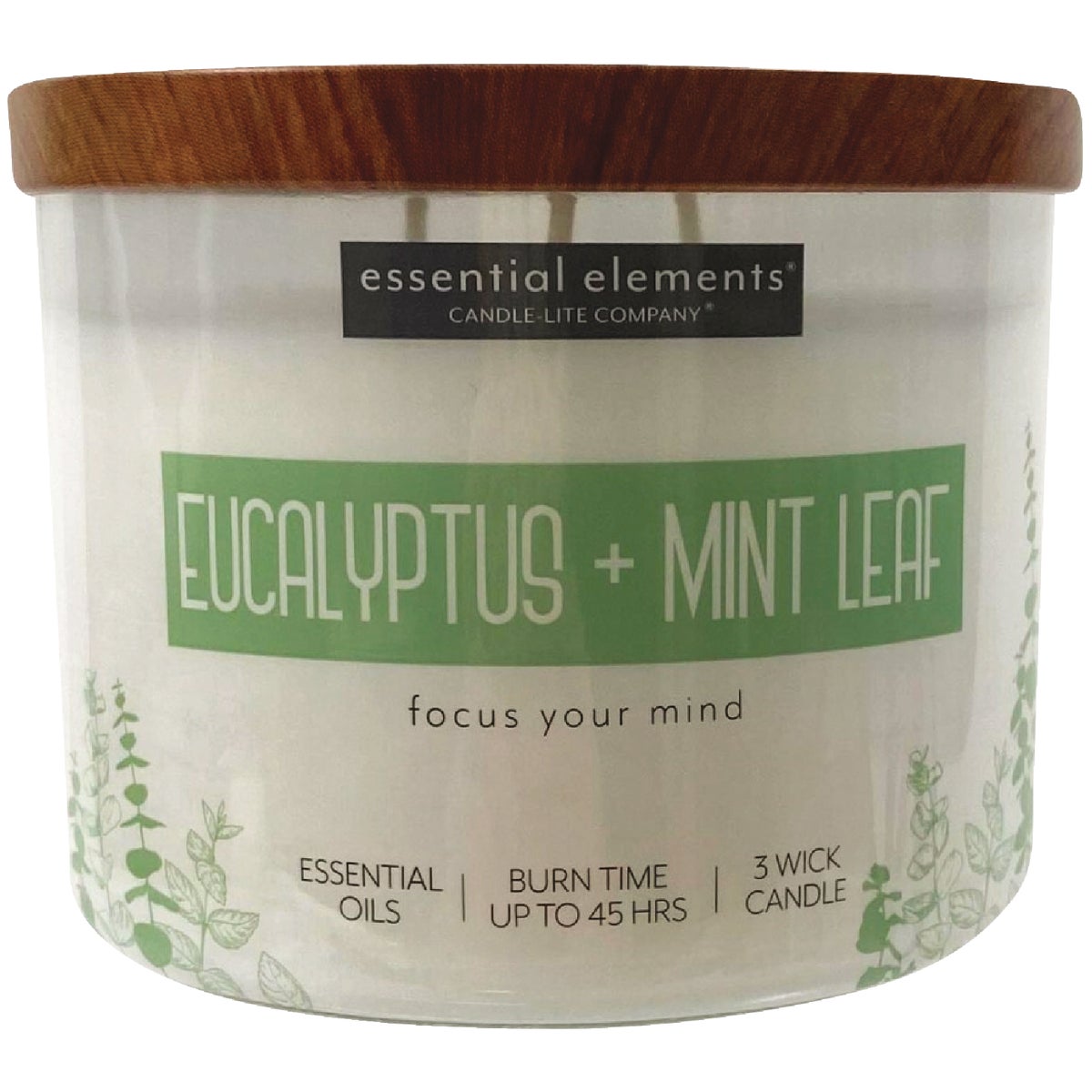 Candle Lite Essential Elements 14.75 Oz. Eucalyptus & Mint Leaf Jar Candle with Lid