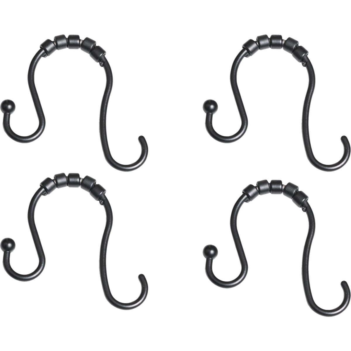 Zenna Home Rustproof Matte Black Double Roller Shower Curtain Hooks (12-Count)