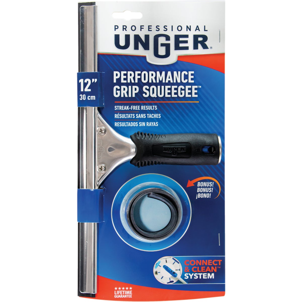 Unger Professional 12 In. Rubber Grip Squeegee with Bonus Rubber