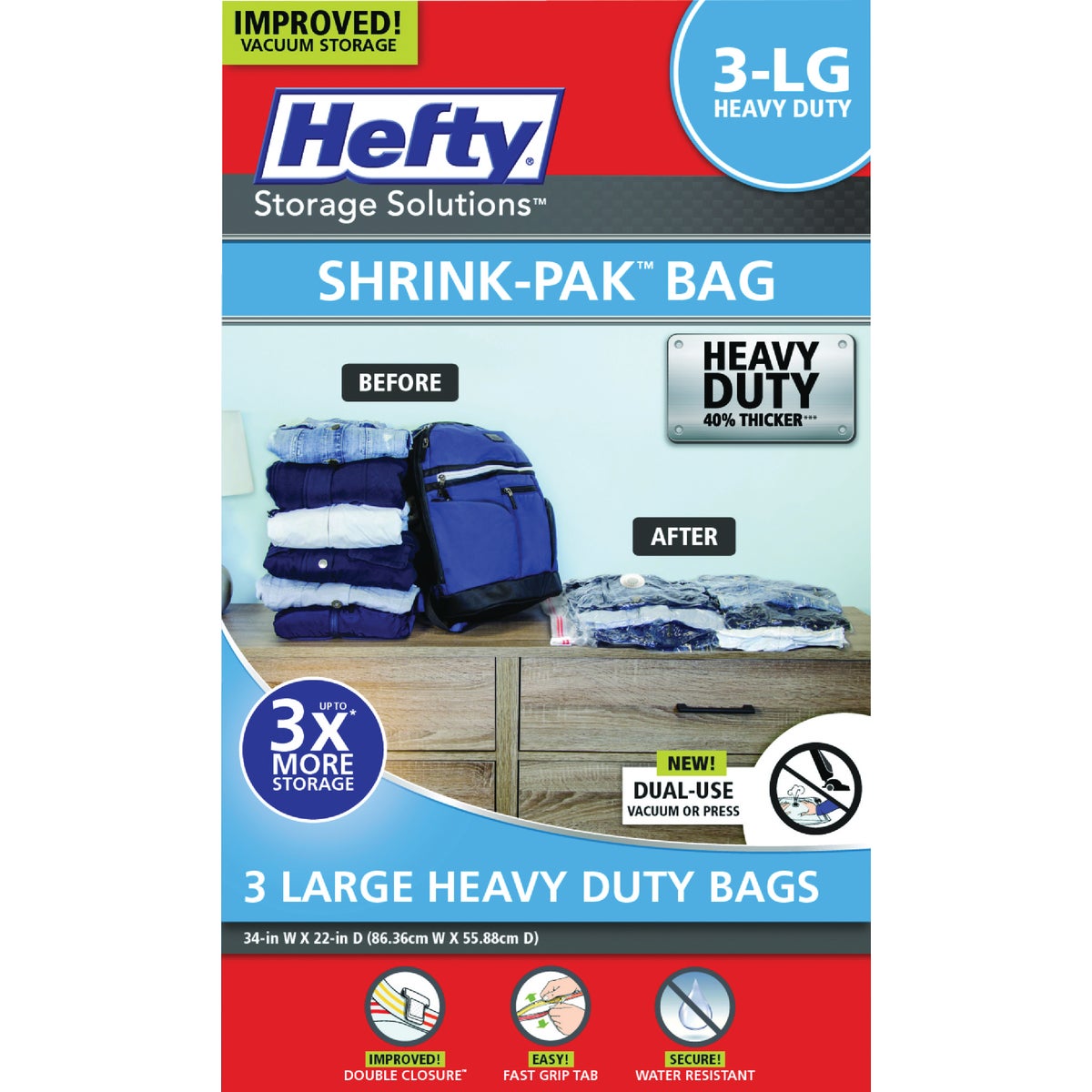 Hefty Shrink-Pak Large Heavy Duty Vacuum Seal Storage Bag (3-Count)