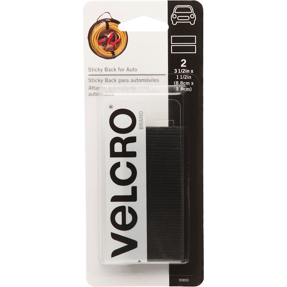 VELCRO Brand 1-1/2 In. x 3-1/2 In. Black Sticky Back For Auto Hook & Loop Strip (2 Ct.)
