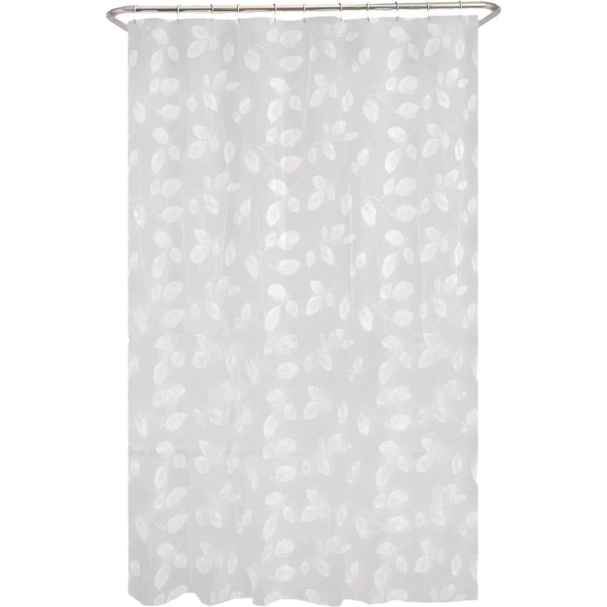 Zenna Home 70 In. x 72 In. Just Leaves White Waterproof PEVA Shower Curtain