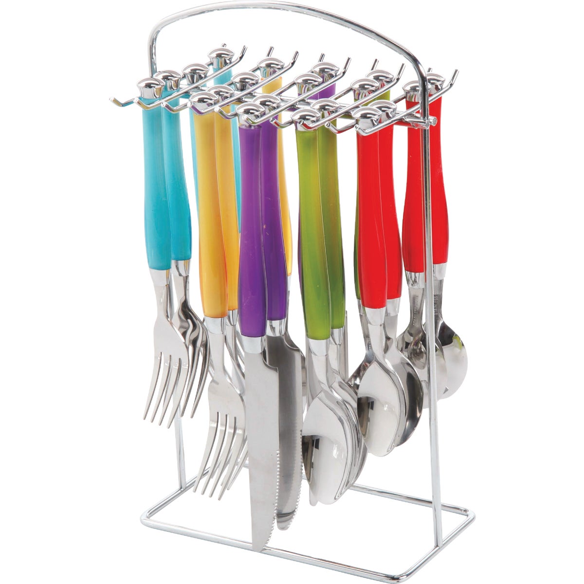 Gibson Home Casbah Colored Handle Flatware Set with Hanging Rack