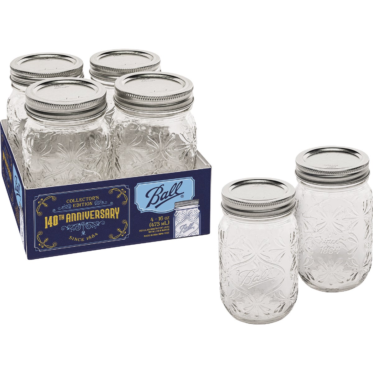 Ball 16 Oz. Regular Mouth 140th Anniversary Keepsake Mason Jars (4-Pack)