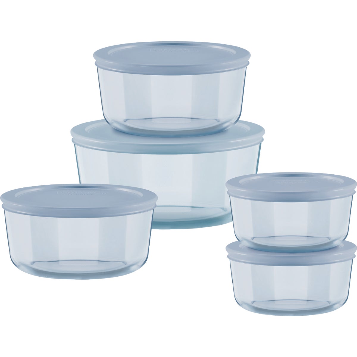 Pyrex Simply Store Tinted Blue Round Storage Set with Blue Plastic Lids (10-Piece)