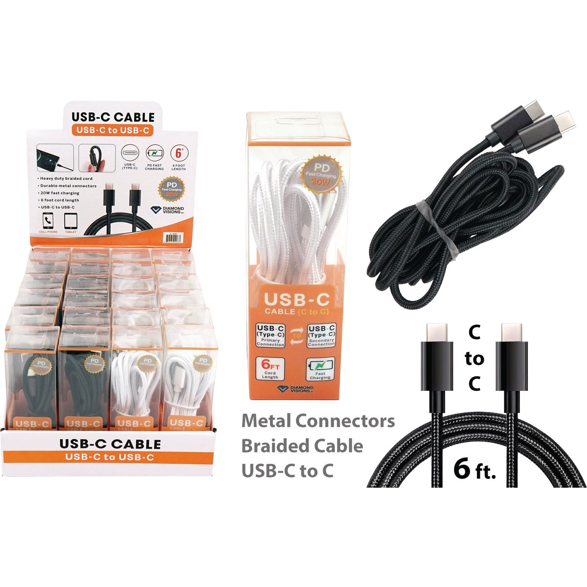 Diamond Visions 6 Ft. USB-C to USB-C Charging & Sync Cable